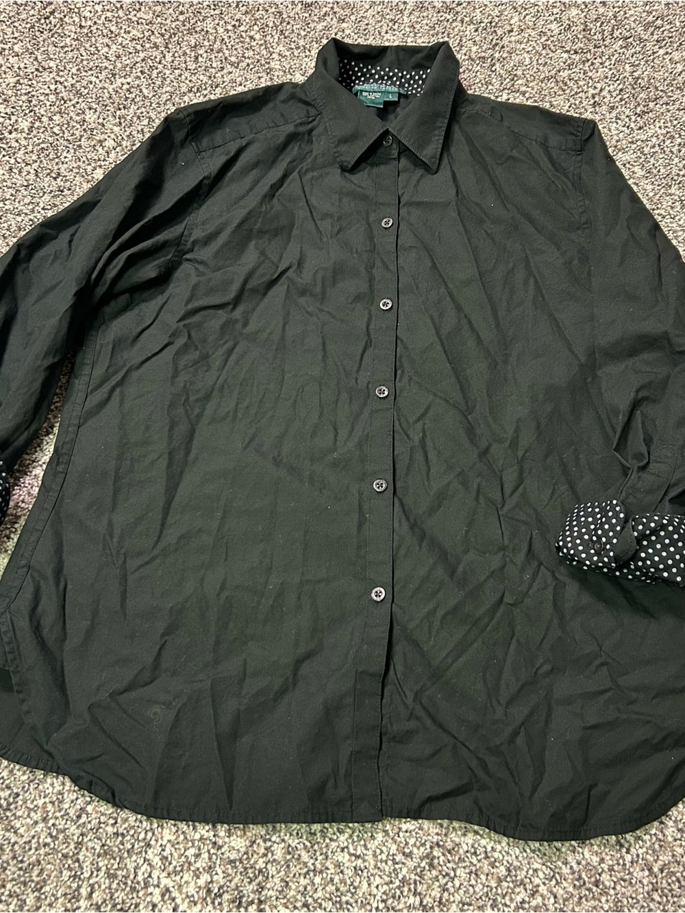 Lauren Ralph Lauren Womens Black Cotton Button Down Shirt Large Pattern Cuff